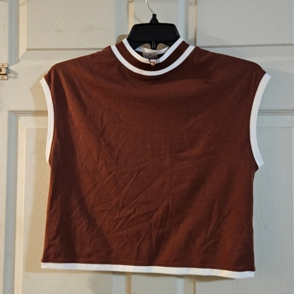 CALIA Women's Ribbed Cropped Mock Neck Tank: RED BROWN: NEW WITH TAGS: SIZE M